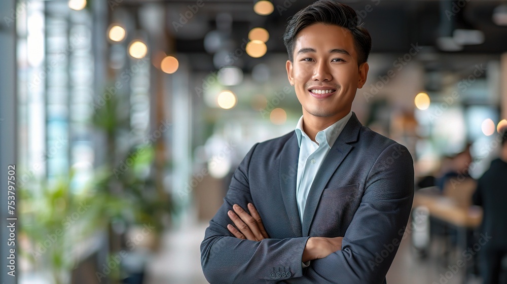 Sticker Professional portrait, arms crossed or happy man confident in human resources career