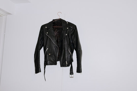 Leather biker jacket with hard direct flashlight