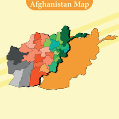 Vector Afghanistan map vector with regions and cities lines and full every region