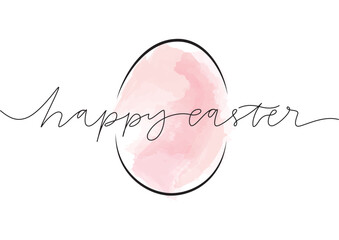 happy easter hand drawn lettering in line art style with easter egg shape, isolated vector illustration on white background