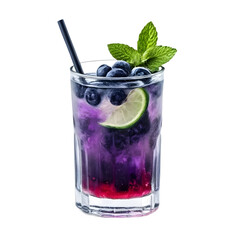 An Isolated Blueberry Mojito Cocktail Drink, Transparent Background, PNG