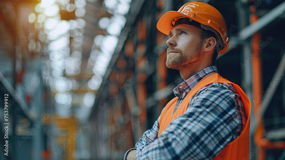 Poster electrical engineer in a construction site. generative ai.