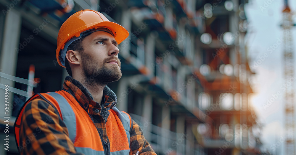 Poster electrical engineer in a construction site. generative ai.