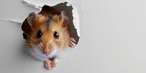 Close up view picture of the hollow white hole on the the wall that show the hamster stay inside...