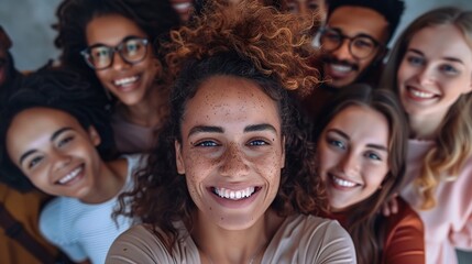 Fototapeta premium Selfie, group portrait and business people in social media post, online diversity promotion