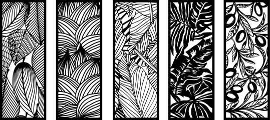 Laser cut leafs panel. room divider screens, paper craft, card background.