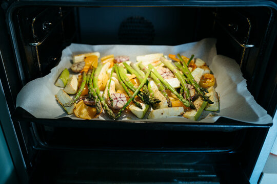 Cooking vegetarian lunch.