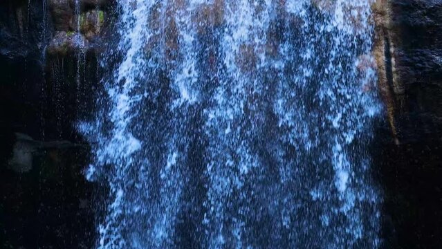 La Mea waterfall seen from a drone. Between Quintanilla Valdebodres and Puentedey in the area of the Canales del Dulla. The Merindades. Burgos. Spain. Europe