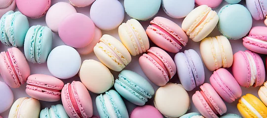 Deurstickers Panning Across Pastel French Macaron Cookies © JJAVA