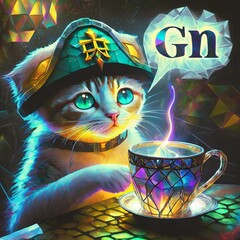Cute kittens and cats drinking or holding coffee and saying Good morning or Good night