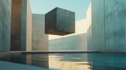 Floating Concrete block architectural landscape fantasy
