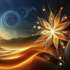 Desert flower Golden glowing line abstract background.