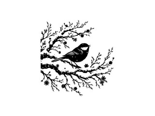 Vector Illustration of Cute Bird Resting on Tree Branch