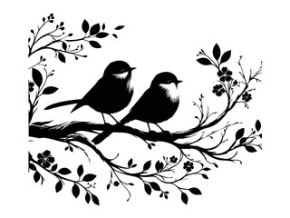 Nature's Serenity: Bird on Tree Branch Vector - Perfect for Designs, Illustrations, and Nature-themed Projects