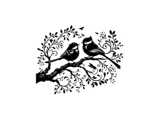 Nature's Serenity: Bird on Tree Branch Vector - Perfect for Designs, Illustrations, and Nature-themed Projects