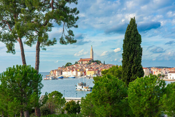 green grand park garden in Rovinj Croatia with nice view of the city