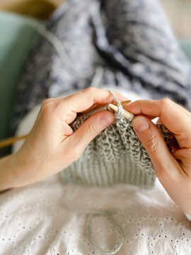 Cozy knitting female hobby.