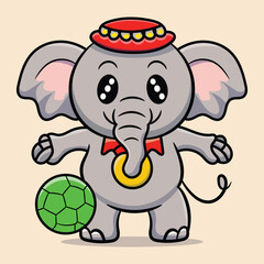 Vector cute funny circus elephant playing ball icon illustration 
