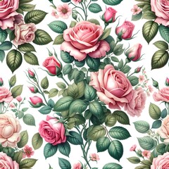 Pink roses seamless pattern background texture.