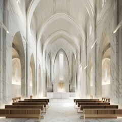 Fototapeta premium Cathedral choir loft framed by minimalist marble arches acoustics in harmony with architecture