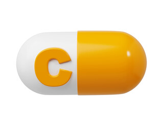 Orange pill or capsule filled with vitamin C. 3D Rendering illustration