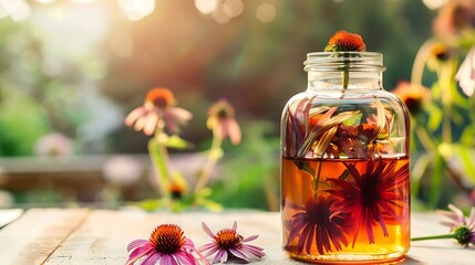 A jar of echinacea tincture - obrazy, fototapety, plakaty
