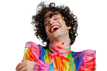 Portrait shot of Young joyful Gay man with colorful lgbt dress isolated on transparent background, Gay transgender smile and posing with trendy lifestyle.