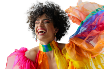 Portrait shot of Young joyful Gay man with colorful lgbt dress isolated on transparent background, Gay transgender smile and posing with trendy lifestyle.