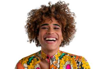 Portrait shot of Young joyful Gay man with colorful lgbt dress isolated on transparent background, Gay transgender smile and posing with trendy lifestyle.