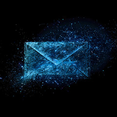 An E-mail envelope made of blue digital particles  - obrazy, fototapety, plakaty