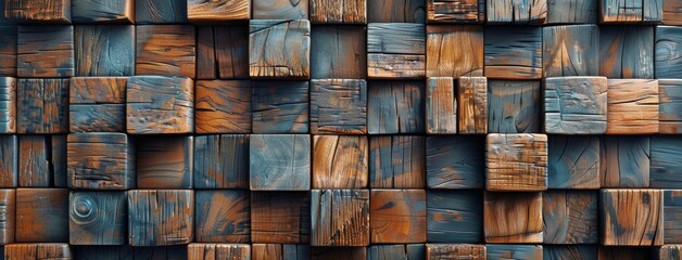Close Up of Wooden Block Wall