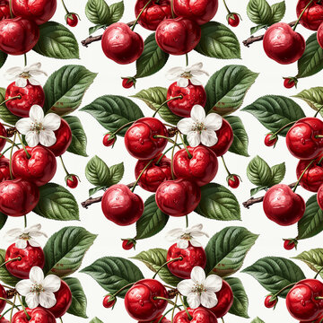 Seamless fruit pattern with cherries
