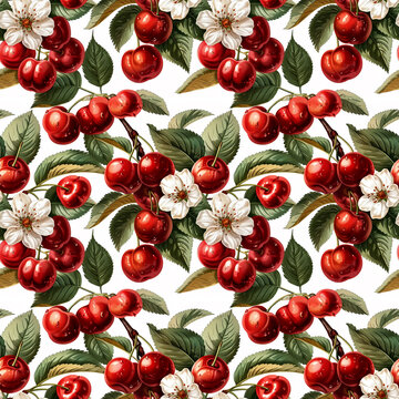 Seamless fruit pattern with cherries