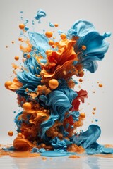 Blue and orange paint splash isolated on white background