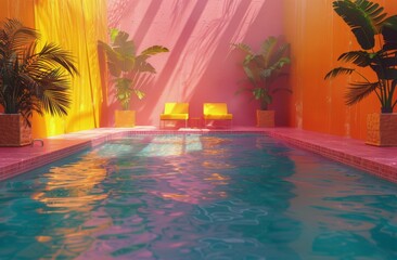 Fototapeta na wymiar Pool With Yellow Lounge Chair