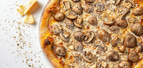 A luxurious pizza topped with white truffle oil, mushrooms - Powered by Adobe