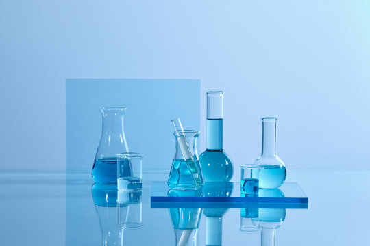 group object of laboratory limpid glassware