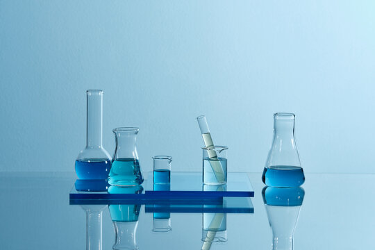 Laboratory flask and test tube, glass medical equipment