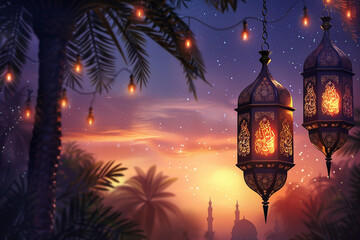 Fototapeta na wymiar Islamic Ramadan Background created with Generative AI