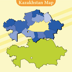 Vector Kazakhstan map vector with regions and cities lines and full every region