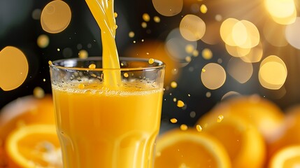 A glass of freshly squeezed orange juice being poured