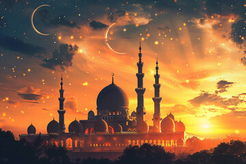 Islamic Ramadan Background created with Generative AI - obrazy, fototapety, plakaty