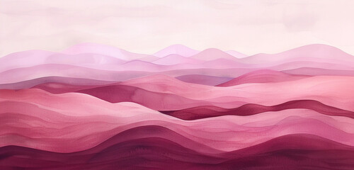 A digital watercolor vista of a desert with flowing burgundy sands beneath a soft violet dusk sky
