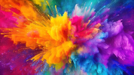 Fototapeta na wymiar Color splash Happy Holi Festival background rainbow paint color powder. AI generated for instagram, facebook wall painting,generative Ai