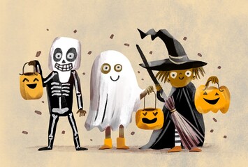 CHILDREN DRESSED IN halloween COSTUME