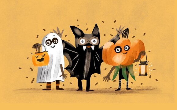 CHILDREN DRESSED IN halloween COSTUME