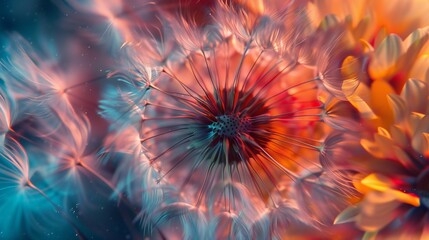 Obraz premium Blended Brilliance: Dandelion's petals merge hot and cold tones, creating a mesmerizing display of warmth.