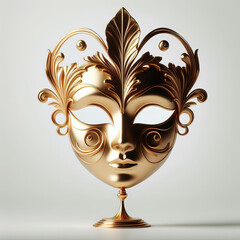  Vivid depiction of a golden opera mask with a single striking eye, isolated on a pristine white background