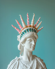 Statue of Liberty with soft ice cream cones forming the crown. New York, USA summertime background. - 753813171
