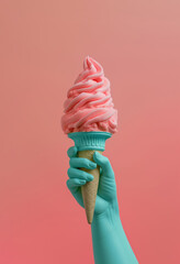 Statue of Liberty holding an ice cream cone instead of the torch. New York, USA summertime background. - 753813181